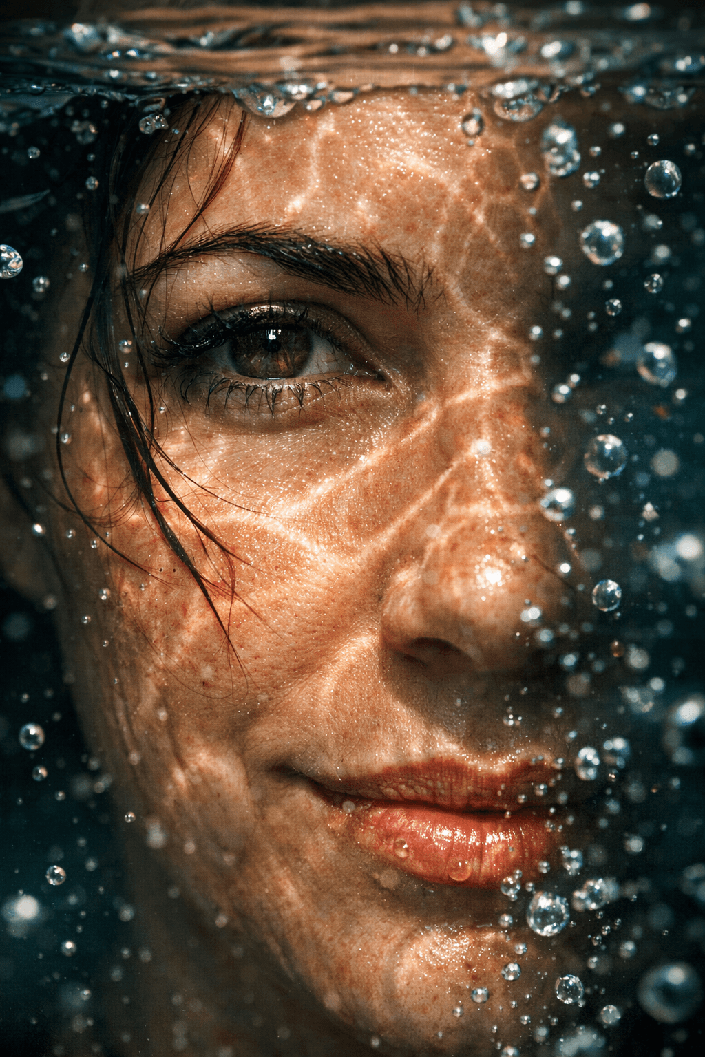 پرتره نیمرخ زیر آب با نور سینمایی
